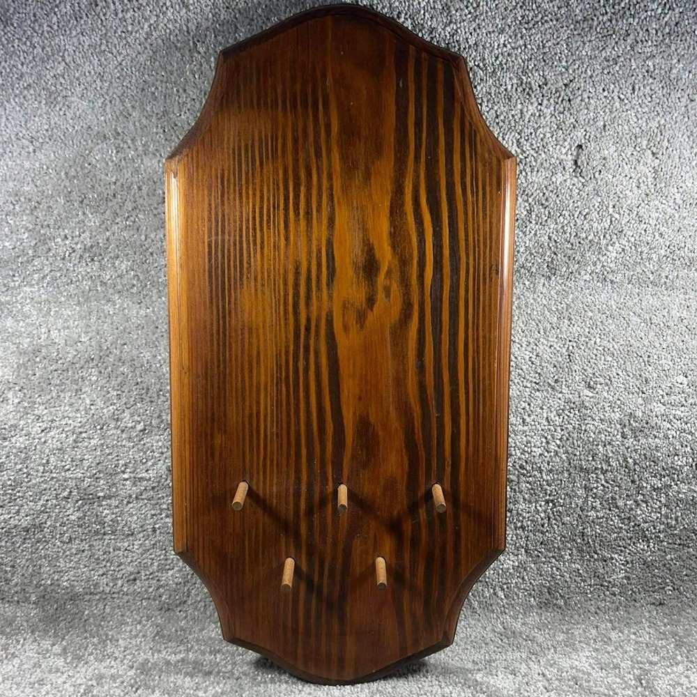 Wall Rack Brown Wood 5-Peg Hanging Organizer Vintage‎ Home Decor